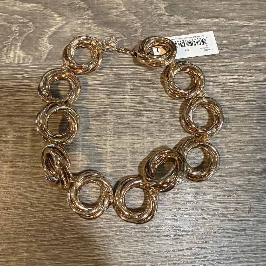 Anne Klein Gold Tone Open Circle Link Statement Necklace NWT