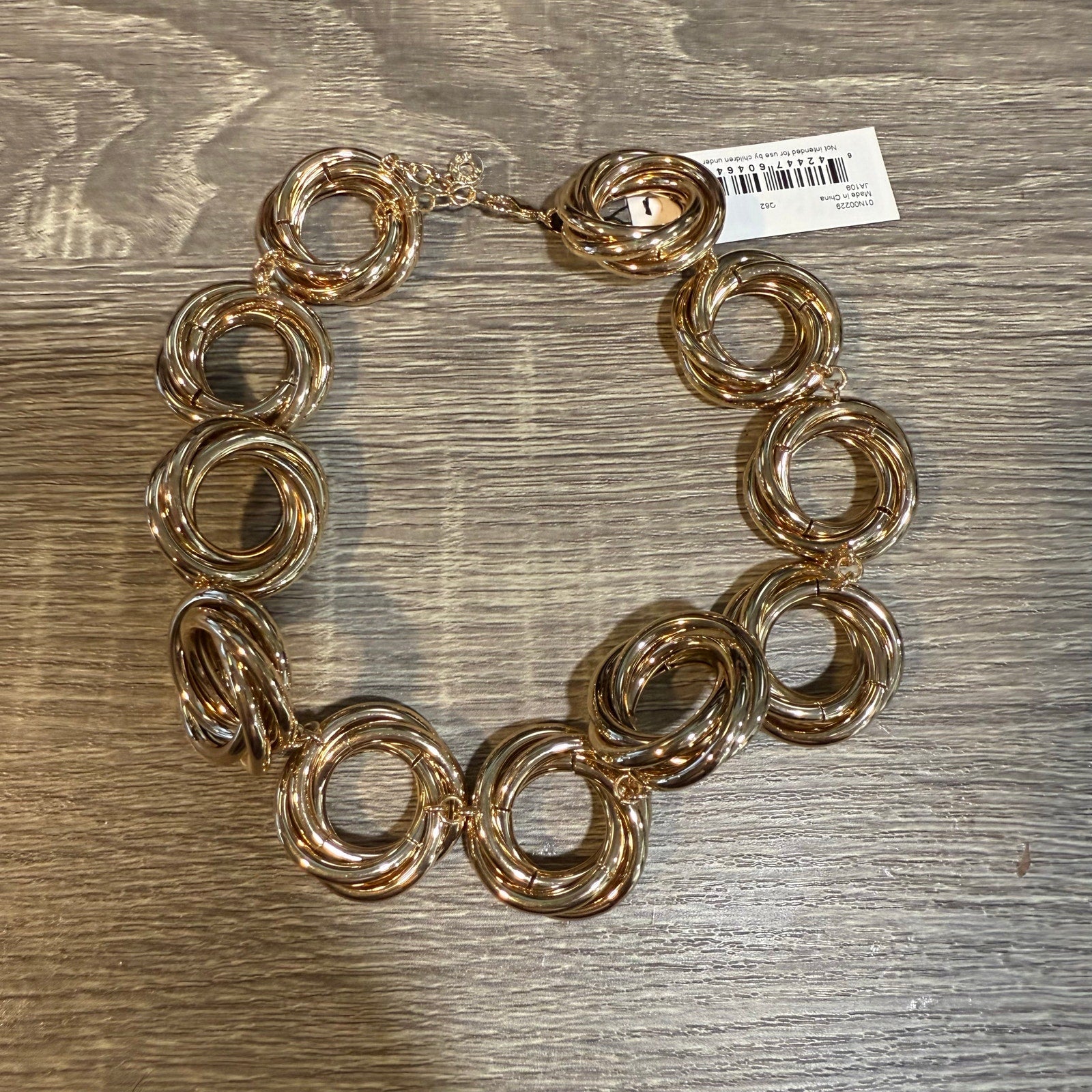 Anne Klein Gold Tone Open Circle Link Statement Necklace NWT