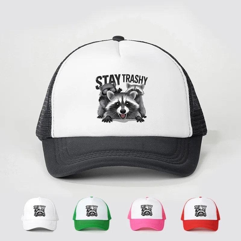 Stay Trashy Red Funny Raccoon Snapback Mesh Trucker Hat NWOT
