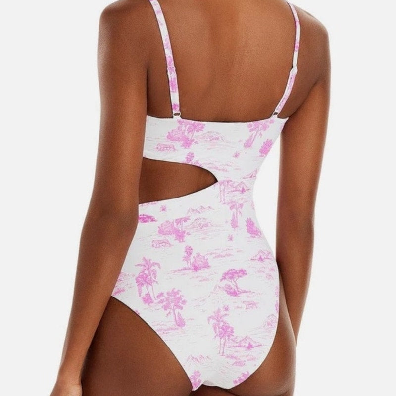 Aqua Pink Tropical Safari Cut Out One Piece Sz XL NWT