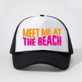 Meet Me at the Beach Black Retro Summer Snapback Mesh Trucker Hat NWOT