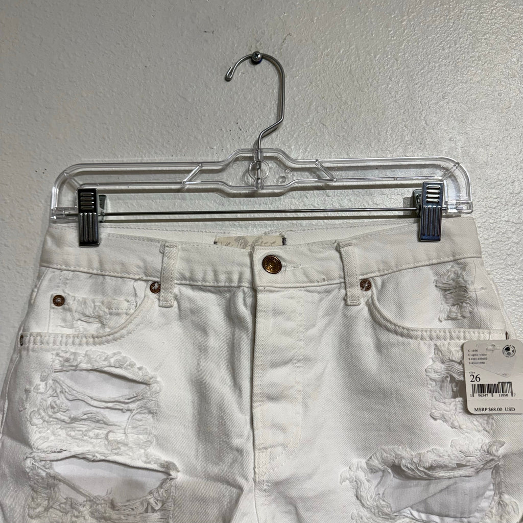 Free People Optic White Maggie Distressed Shorts Sz 26 NWT
