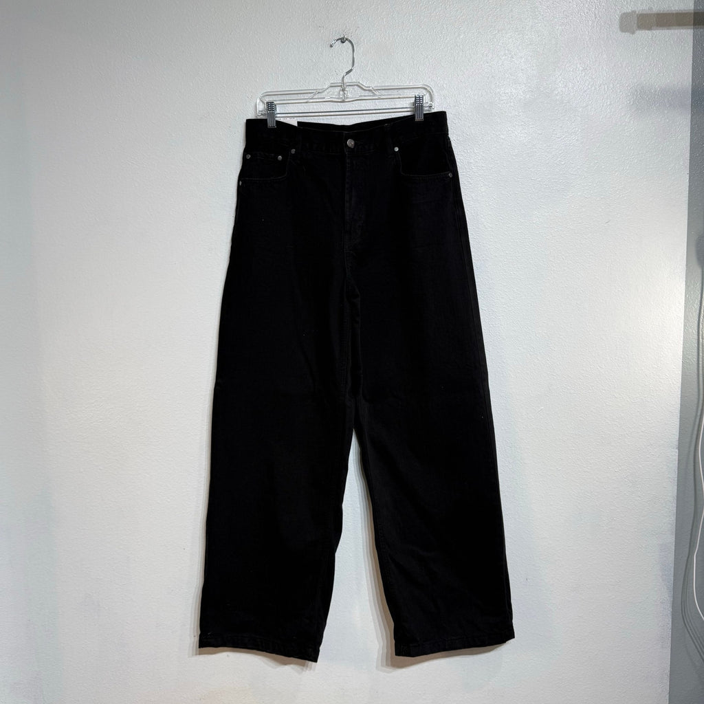 Zara Black Mid Rise Loose Fit Wide Leg Jeans Sz 8 NWT