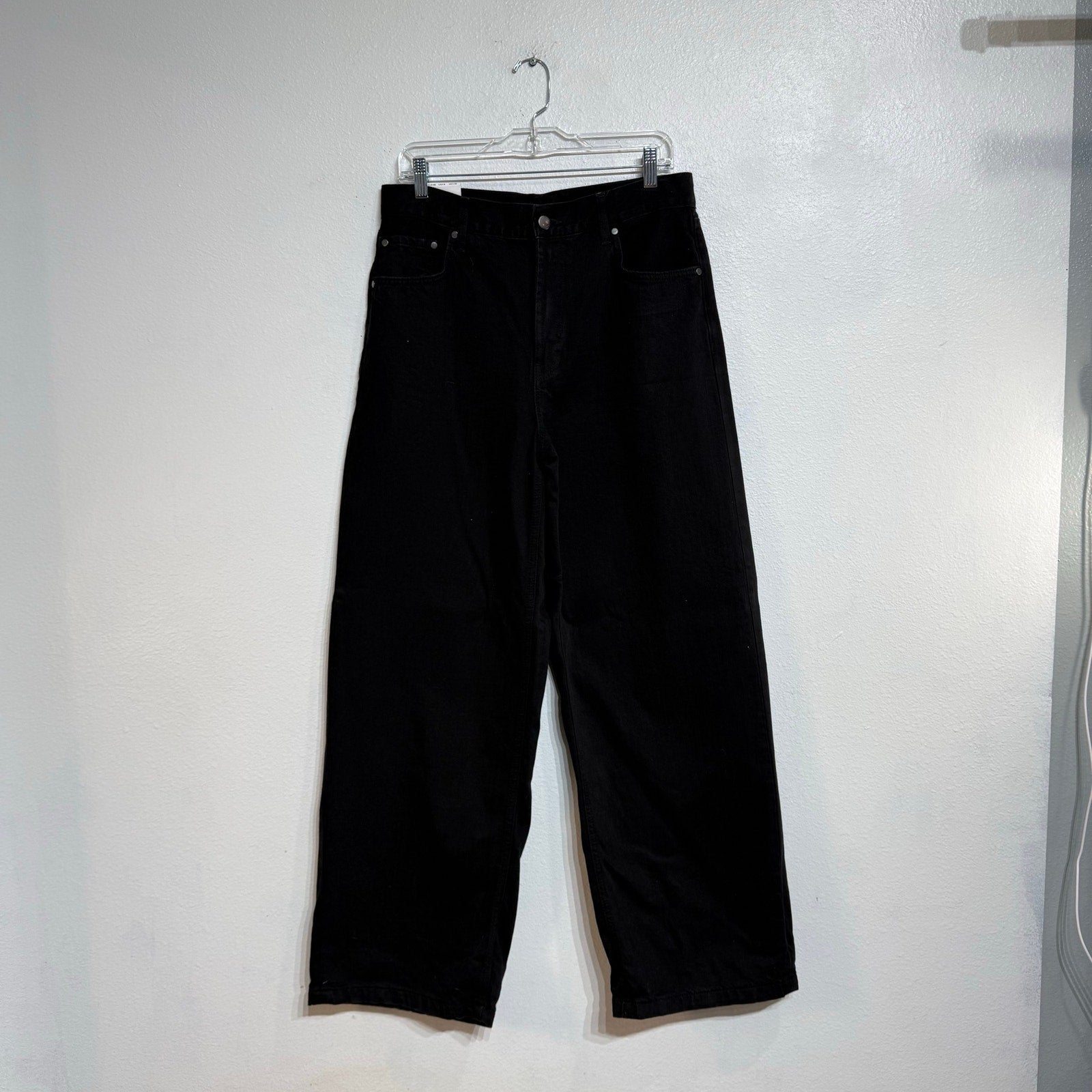 Zara Black Mid Rise Loose Fit Wide Leg Jeans Sz 8 NWT