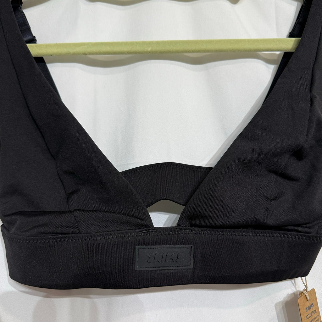 SKIMS Signature Swim Onyx Black Plunge Bikini Top Sz XXS NWT