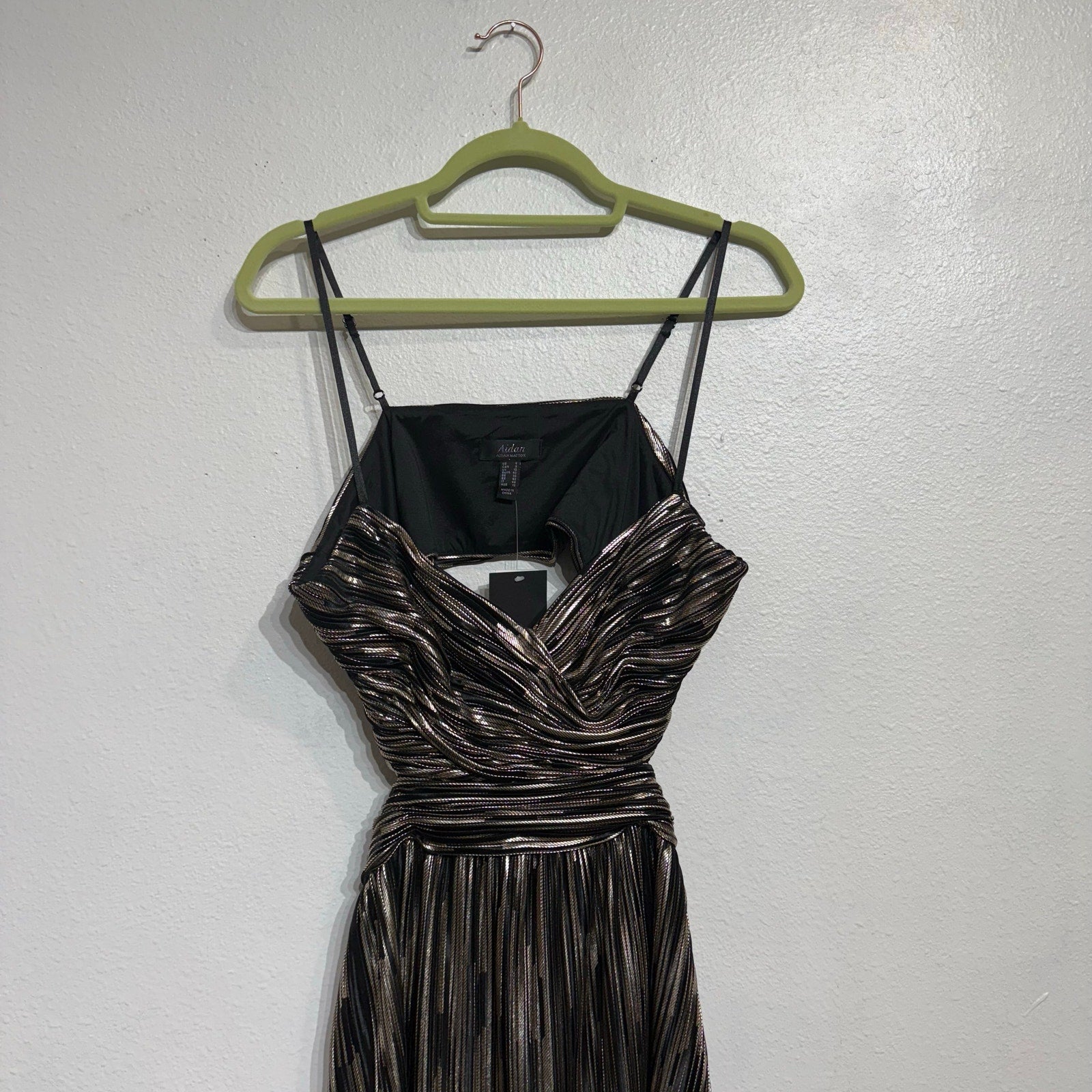 Aidan By Aidan Mattox Black Metallic Pleated Midi Dress Sz 8 NWT