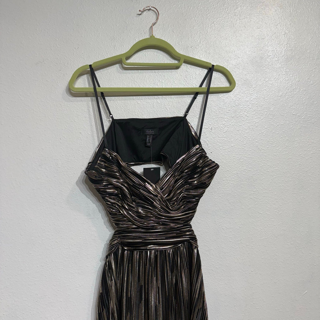 Aidan By Aidan Mattox Black Metallic Pleated Midi Dress Sz 8 NWT