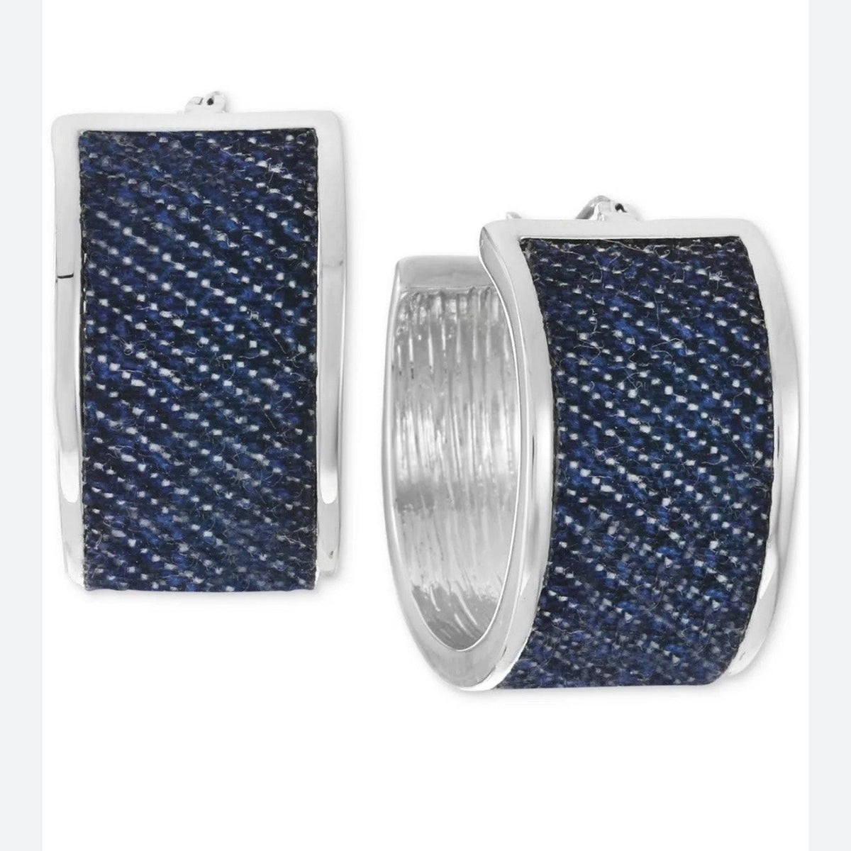 Alfani Silver Tone Denim Wrapped Wrangler Hoop Earrings NWT