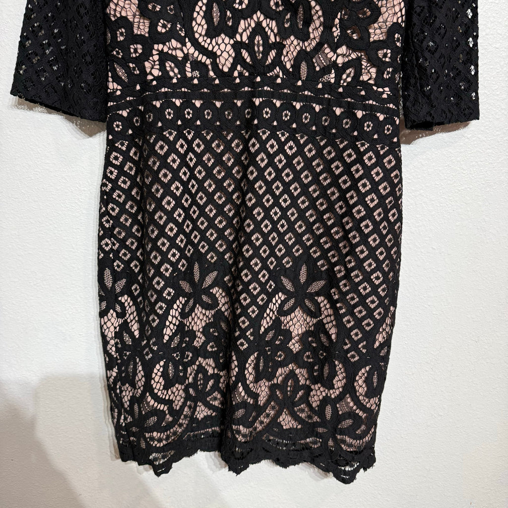 StyleStalker Black Lani Lace Mini Dress Sheer Sleeve V Neck Sz M NWT