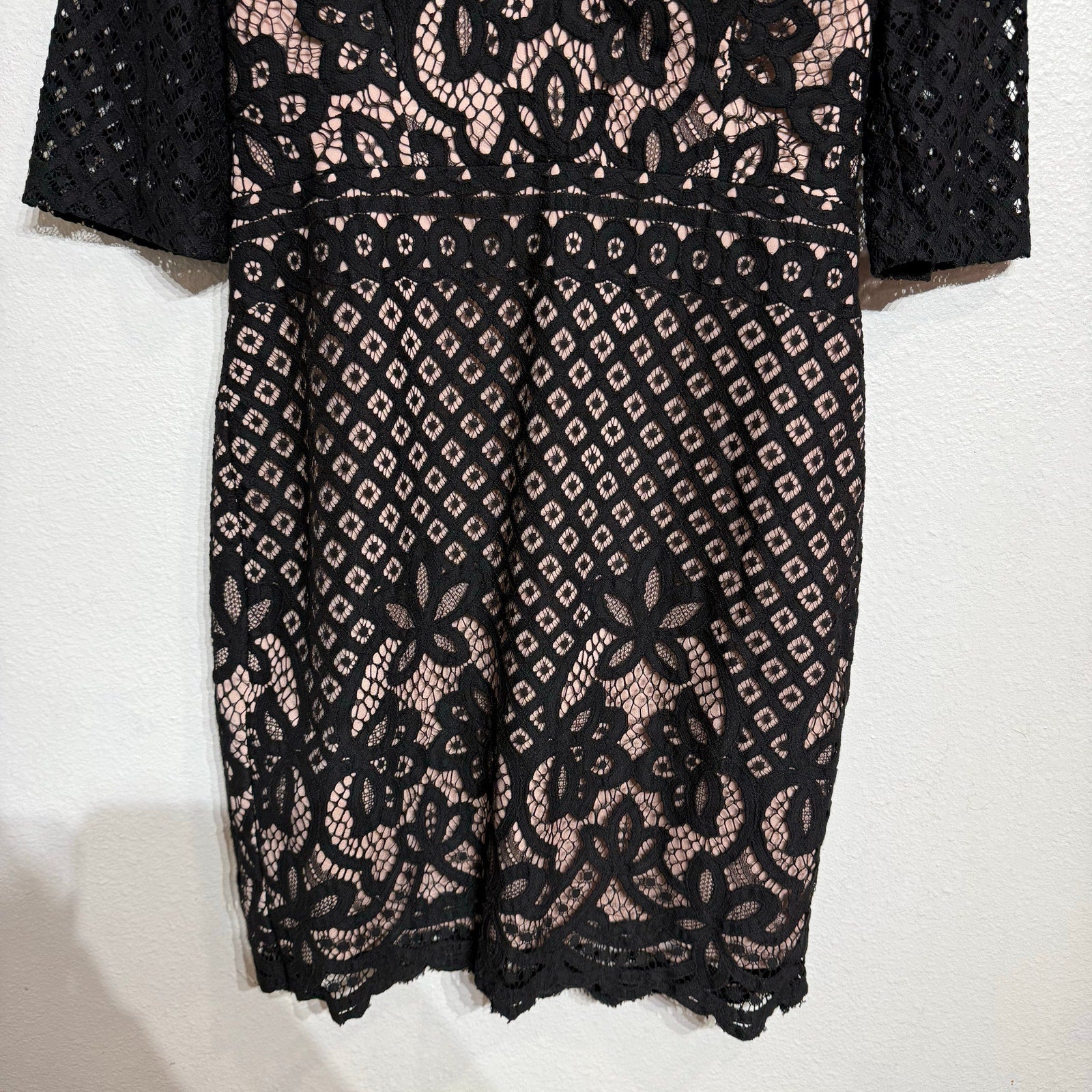 StyleStalker Black Lani Lace Mini Dress Sheer Sleeve V Neck Sz M NWT