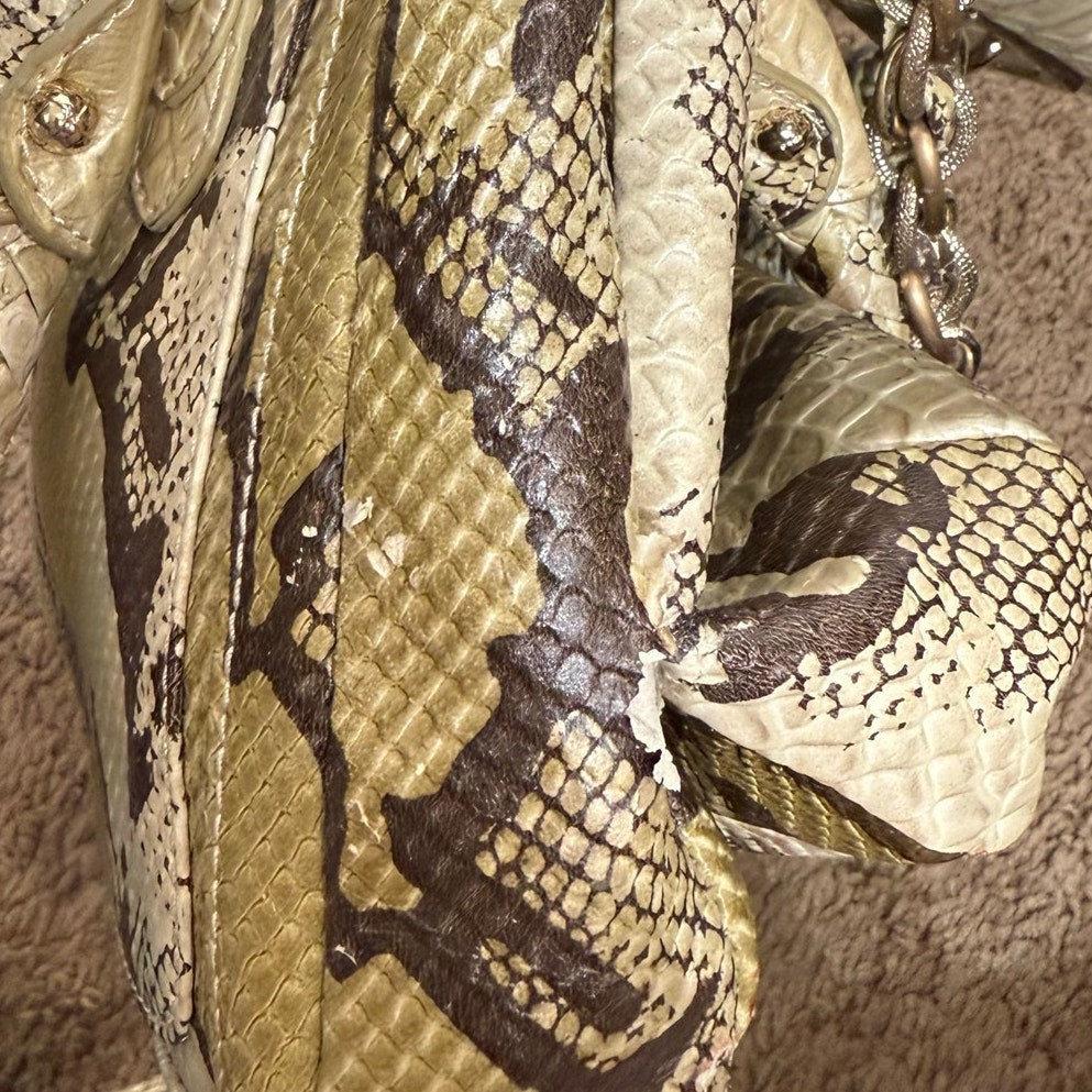 Elliott Lucca Cream Snake Print Shoulder Bag NWT
