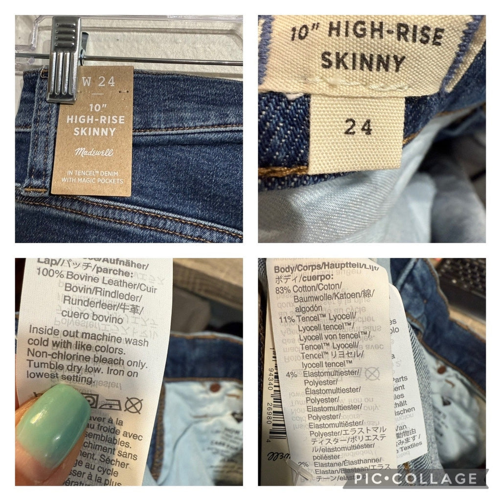 Madewell Blue 10" High-Rise Skinny Jeans Sz 24 NWT