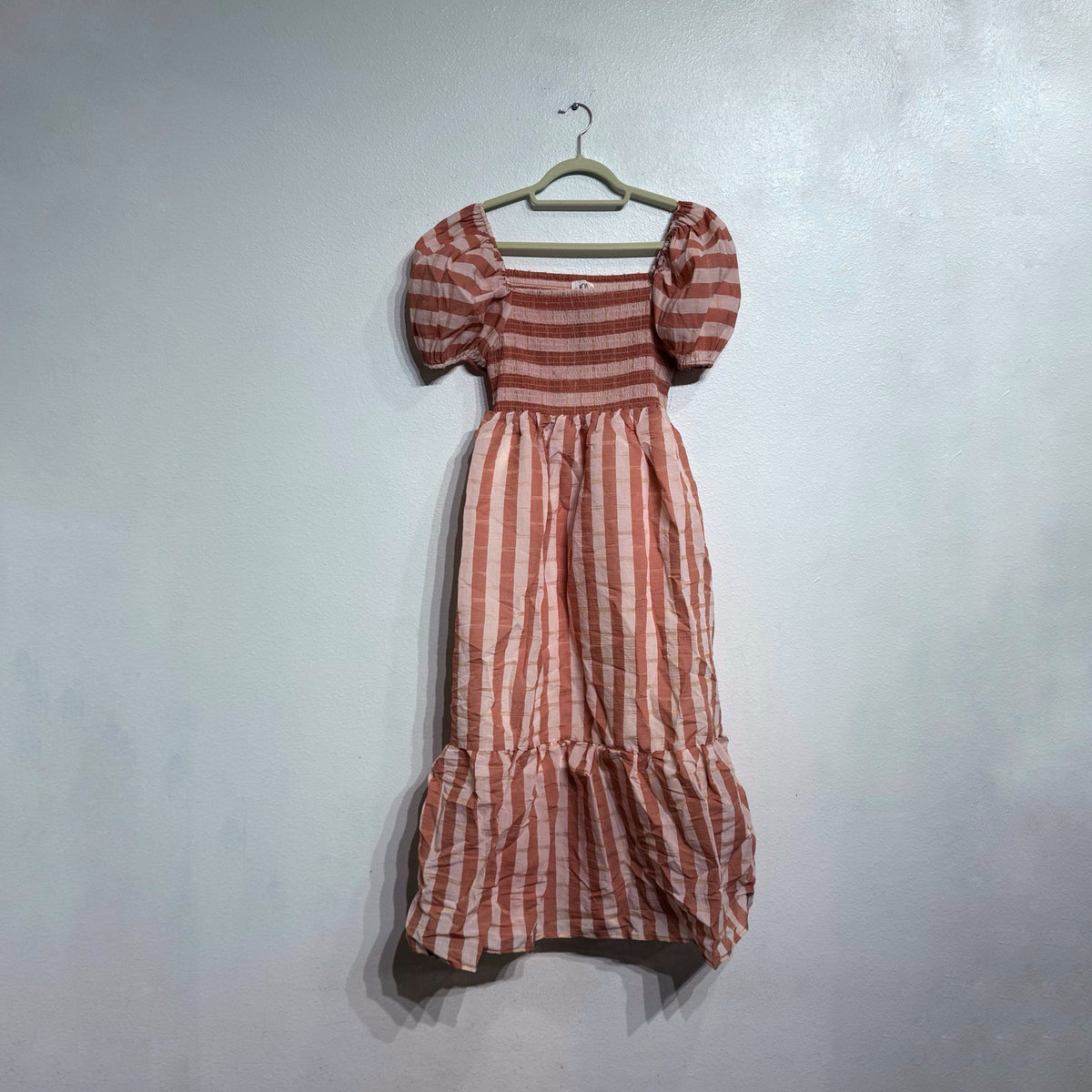 DRA Nicole Peach Striped Organza Midi Dress Sz M NWT