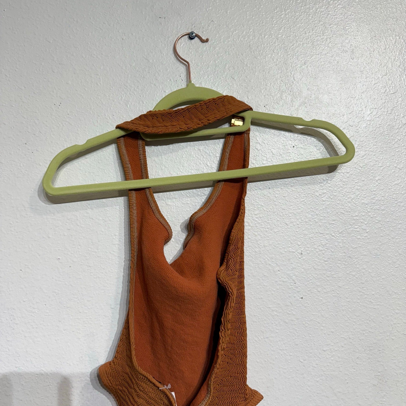 Cleonie Espresso Sculpture Mailout Smocked One Piece Swimsuit Sz O/S NWT