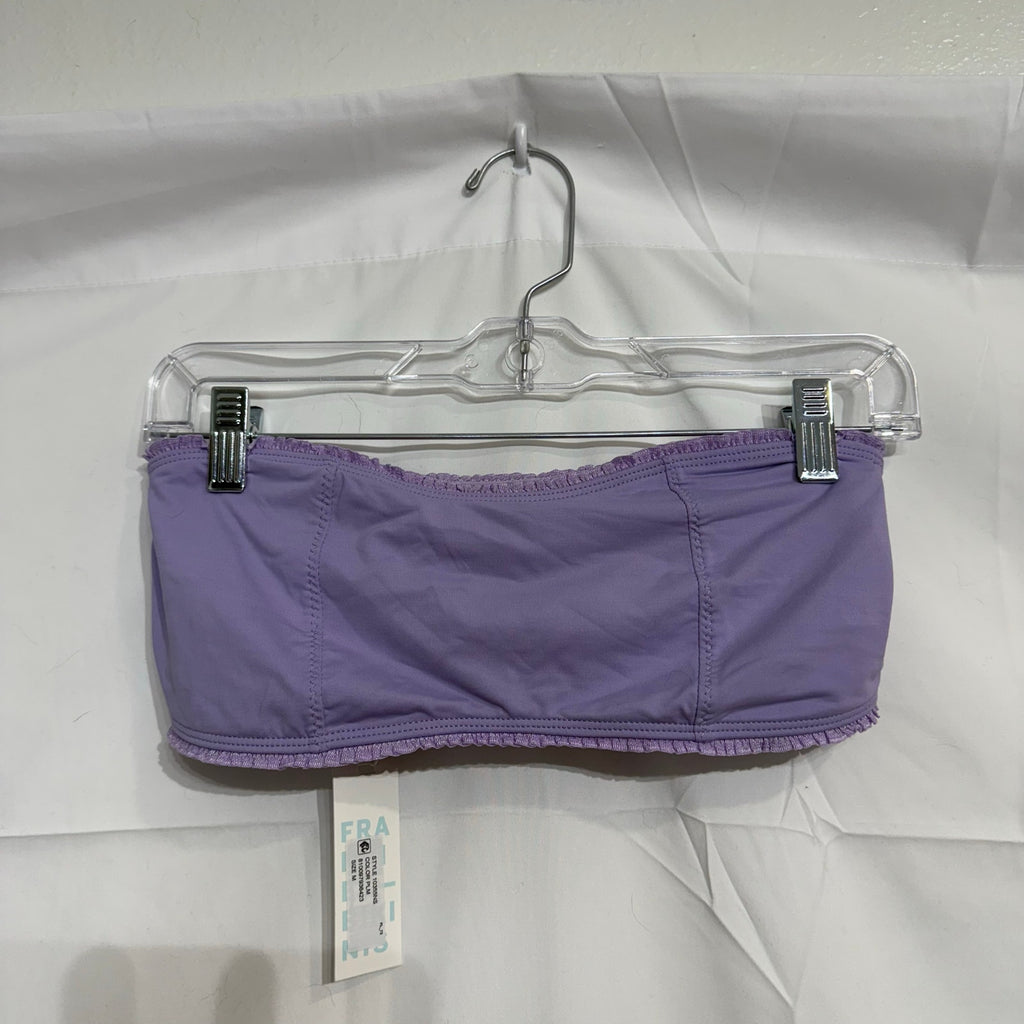 Frankies Bikinis Plum Jean Ruffle Bandeau Bikini Top Sz XL NWT