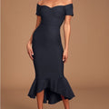 Lulus Midnight Blue How Much I Care Off-the-Shoulder Midi Dress Sz S NWT