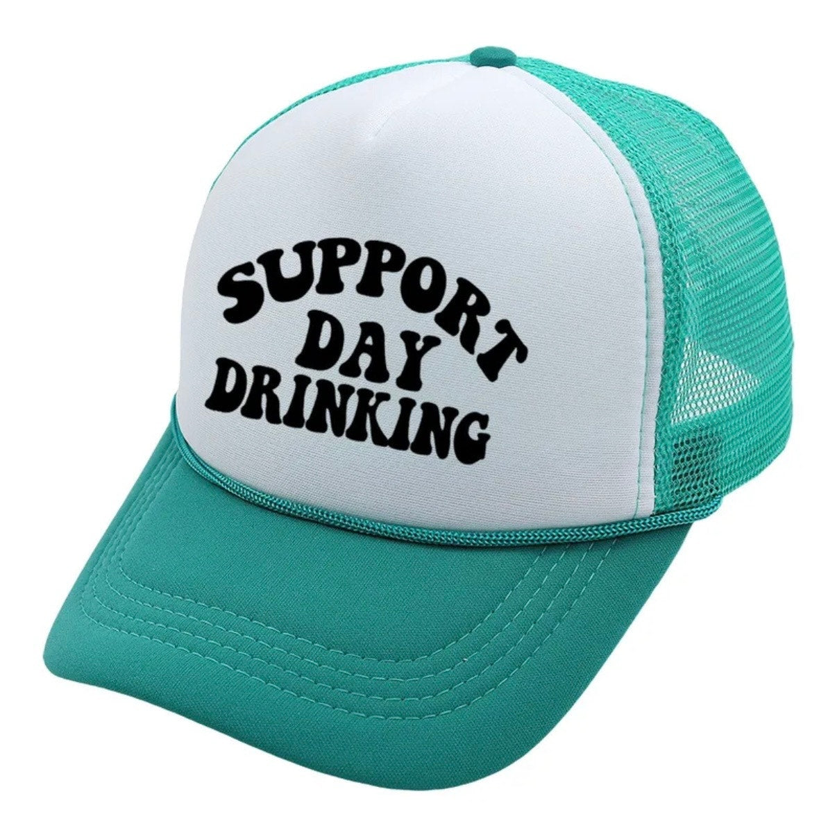 Support Day Drinking Teal White Trucker Hat Snapback Cap NWT