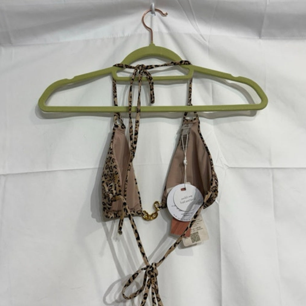 PQ Swim Leopard Print Bikini Top Chain Trim Top Sz M NWT