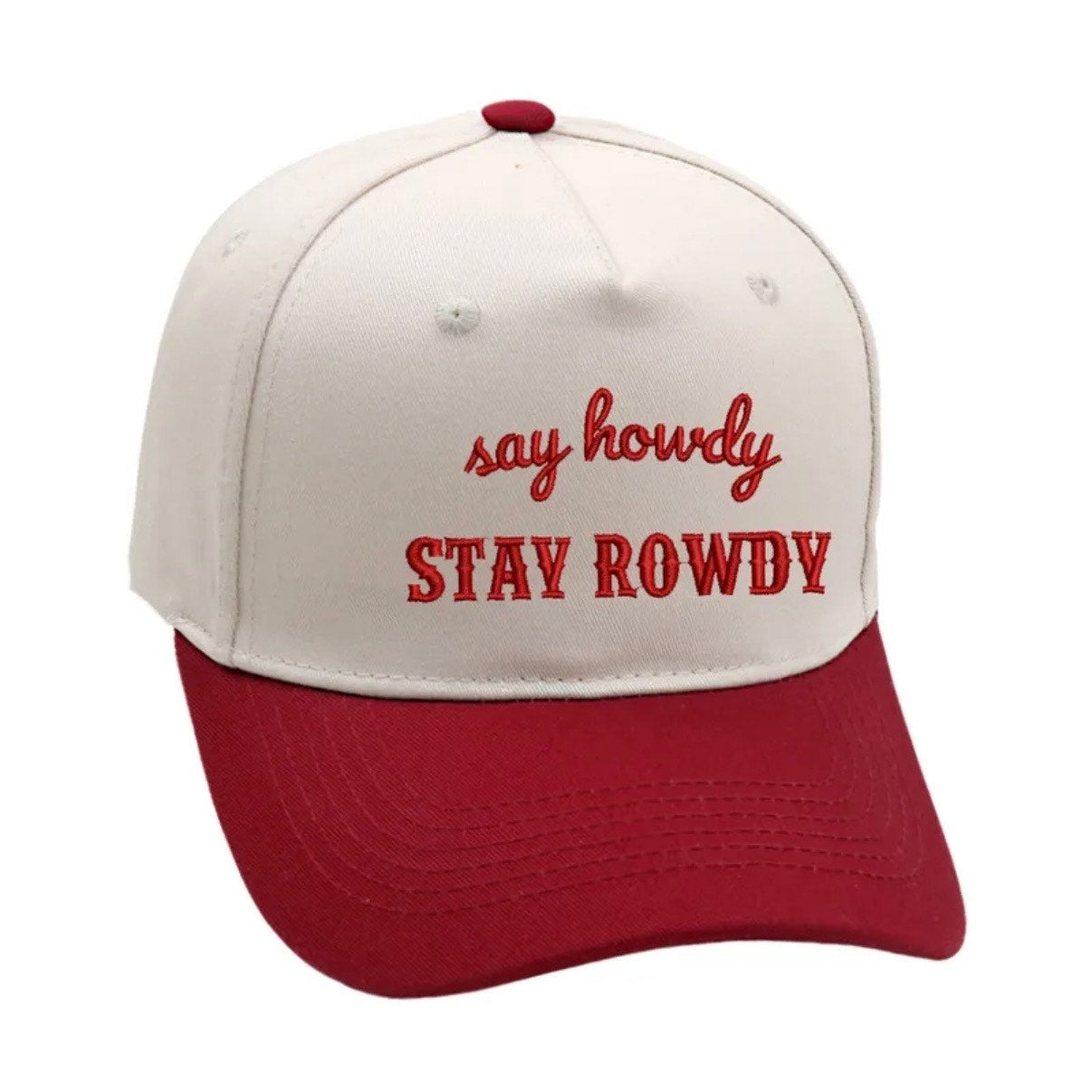 Say Howdy Stay Rowdy Wine Red White Western Adjustable Baseball Hat NWT