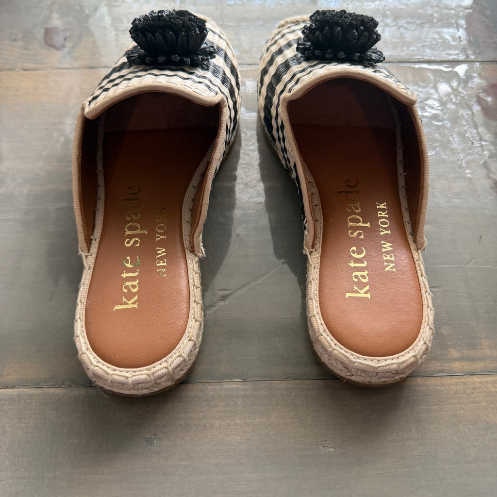 Kate Spade New York Tan Striped Solero Raffia Mules Sz 7 NWT