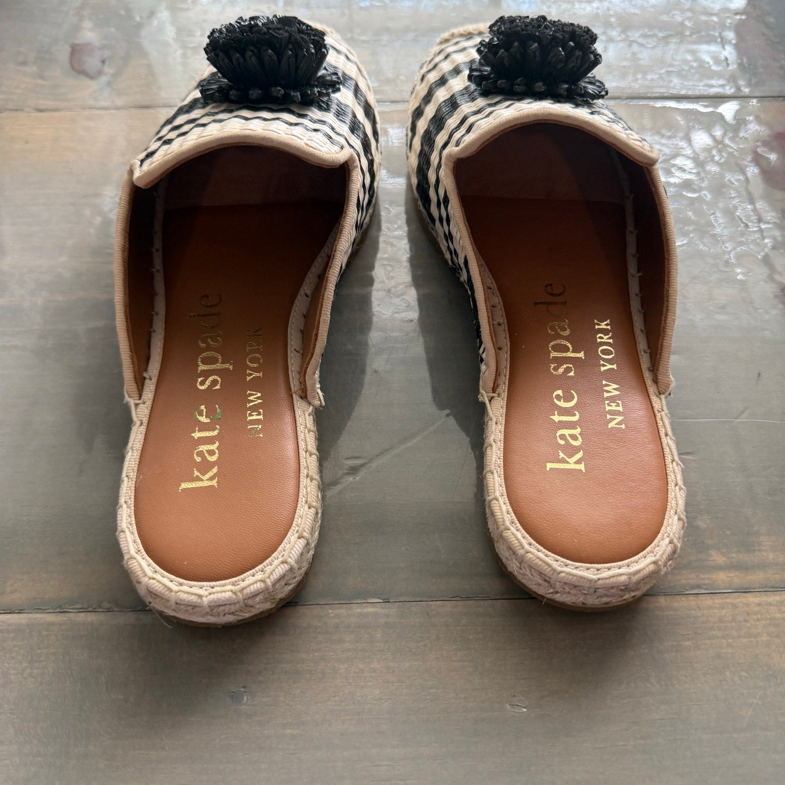 Kate Spade New York Tan Striped Solero Raffia Mules Sz 7 NWT
