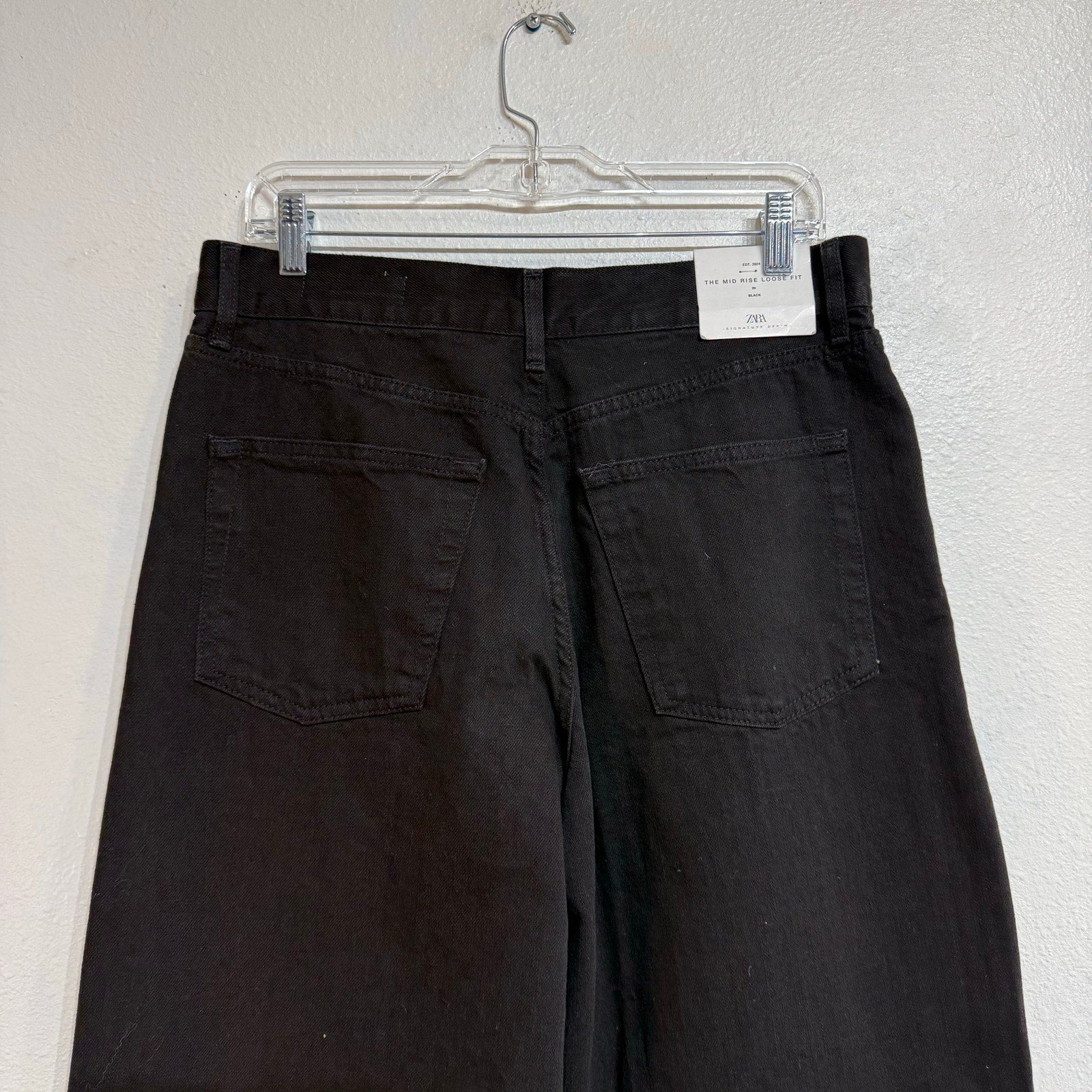 Zara Black Mid Rise Loose Fit Wide Leg Jeans Sz 8 NWT