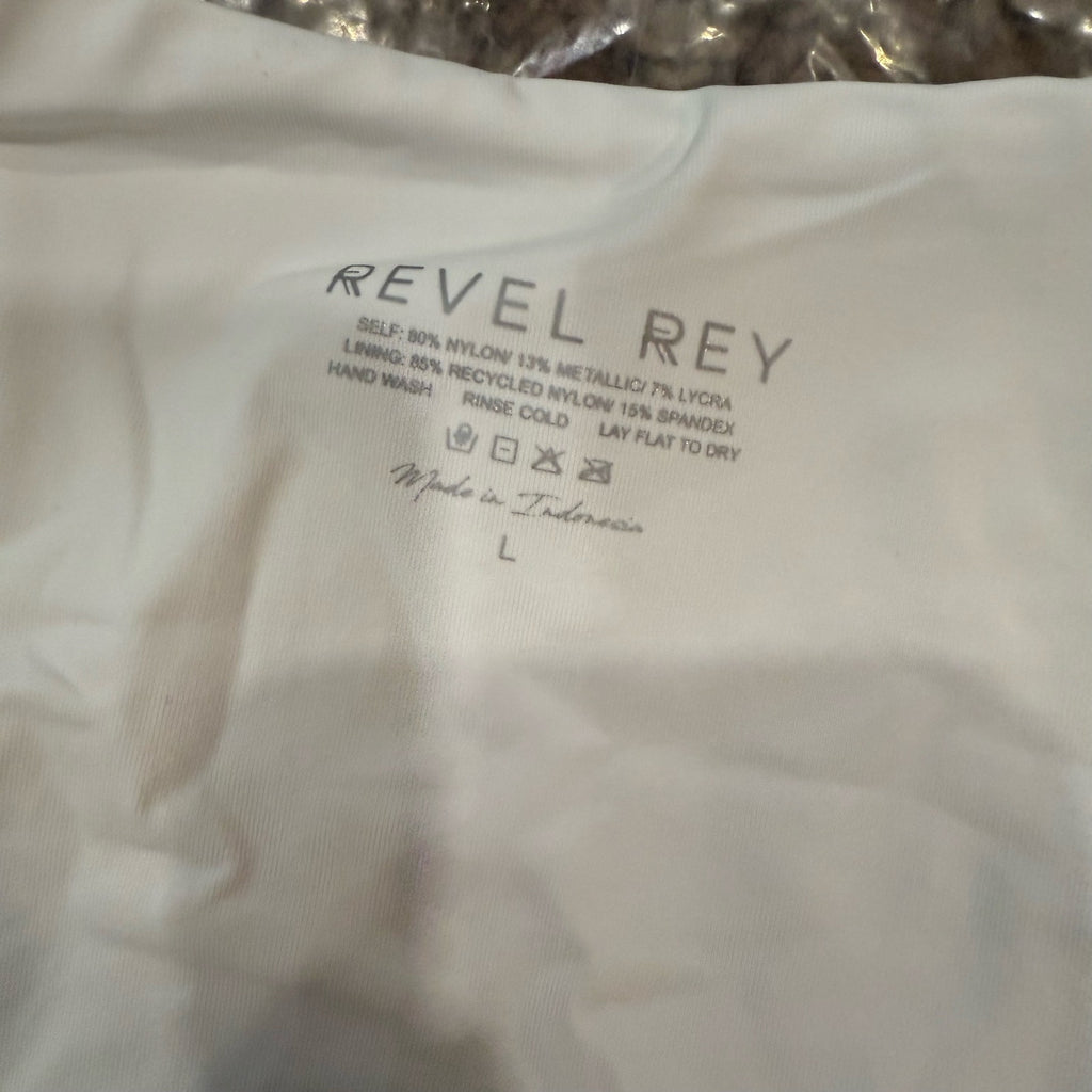 Revel Rey Iridescent White Hayes Belted Bikini Bottom Sz L NWT