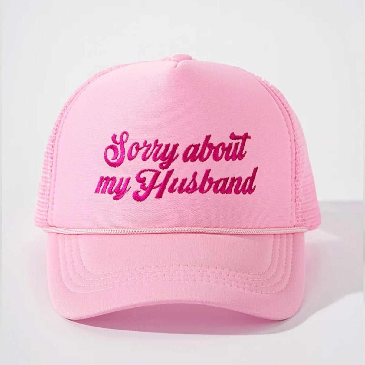 Sorry About My Husband Pink Mesh Embroidered Trucker Hat NWT