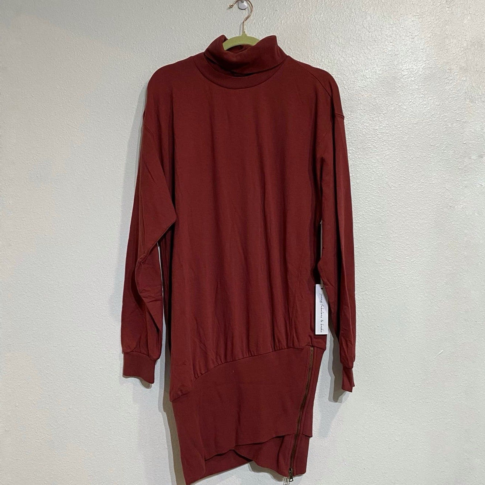 Young Fabulous & Broke Asymmetrical Turtleneck Mini Sweater Dress Sz M NWT