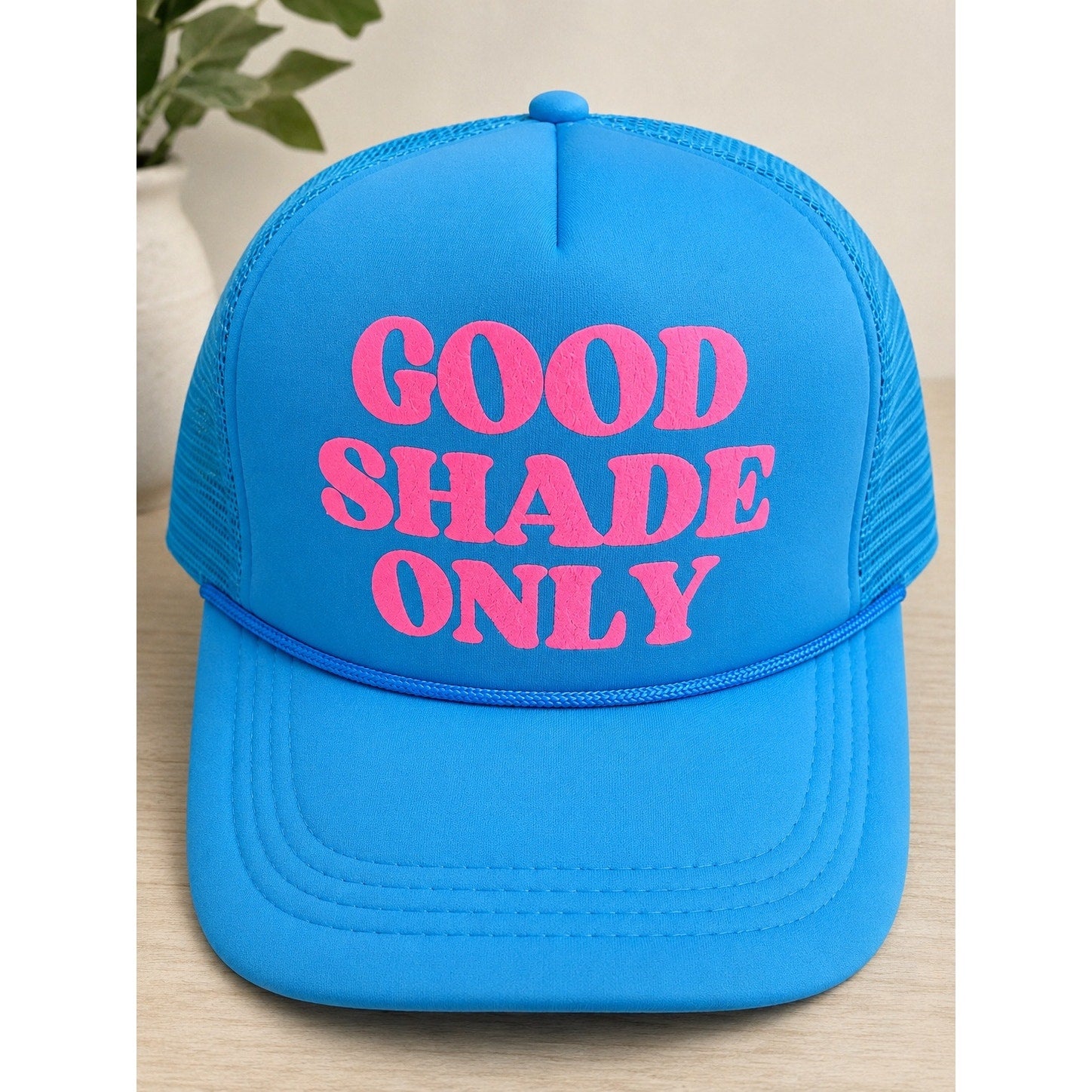 Good Shade Only Lake Blue & Pink Retro Adjustable Snapback Trucker Hat NWOT