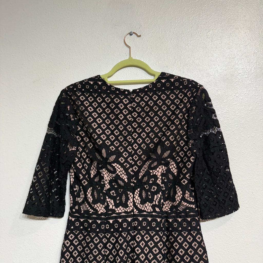StyleStalker Black Lani Lace Mini Dress Sheer Sleeve V Neck Sz M NWT