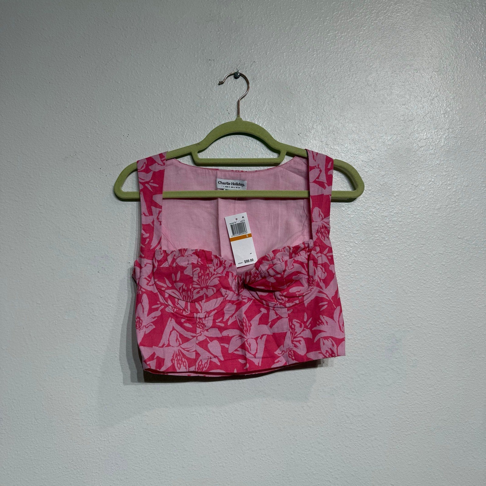 Charlie Holiday Pink Hibiscus Madonna Underwire Floral Crop Top Sz S NWT