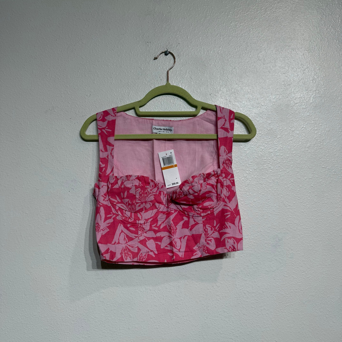 Charlie Holiday Pink Hibiscus Madonna Underwire Floral Crop Top Sz S NWT