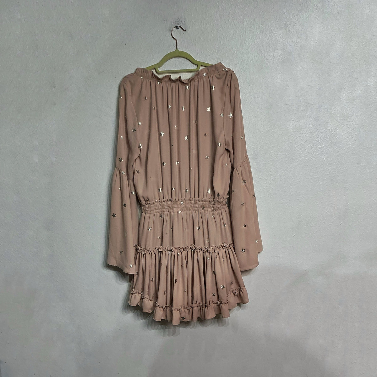 Buddy Love Pink Silver Metallic Star Bell Sleeve Dress Sz S NWT