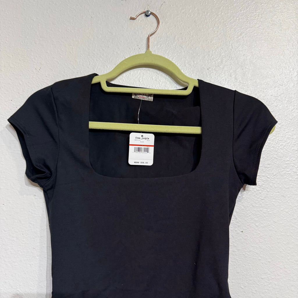 Free People Black Square Eyes Bodysuit Sz XS NWT