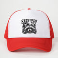 Stay Trashy Red Funny Raccoon Snapback Mesh Trucker Hat NWOT
