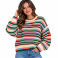 Storia Ivory Multi Striped Crewneck Sweater Sz S NWT