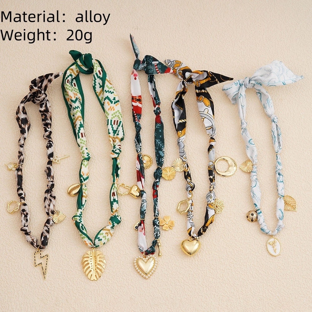 Leopard Print Scarf Necklace Lightning Bolt Charm Statement Necklace NIB