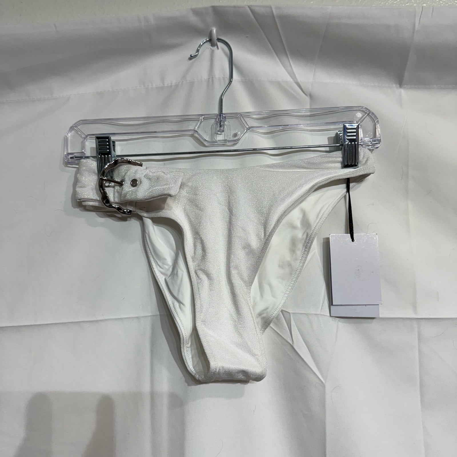 Revel Rey Iridescent White Hayes Belted Bikini Bottom Sz XL NWT