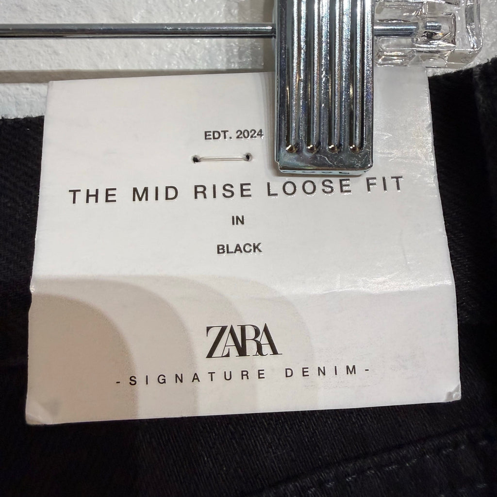 Zara Black Mid Rise Loose Fit Wide Leg Jeans Sz 8 NWT