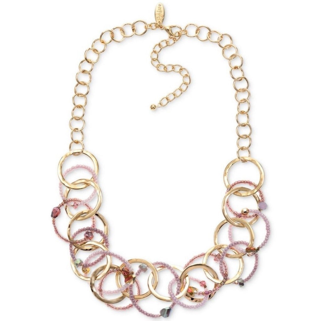 Style & Co Gold Purple Stone Beaded Link Statement Necklace NWT