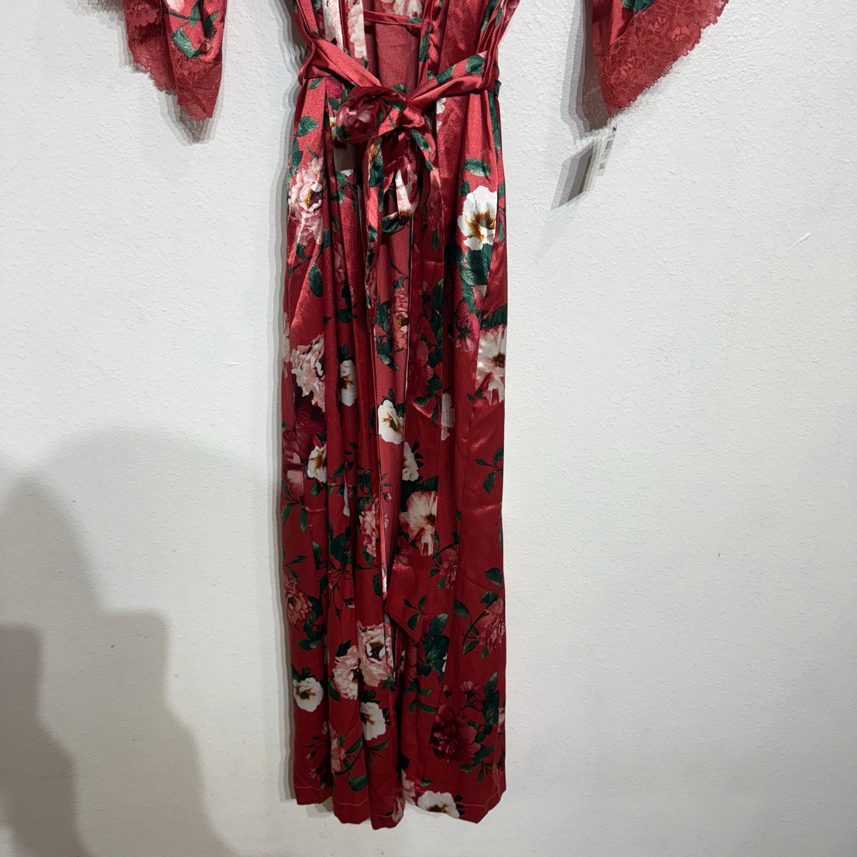 INC International Concepts Pink Floral Lace Trim Satin Robe Sz S NWT