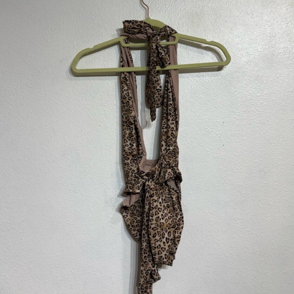 PQ Swim Tan Leopard Alex One Piece Sz L NWT