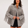 We The Free Flint Gray Fringe Out Vegan Suede Oversized Shacket Sz S NWT