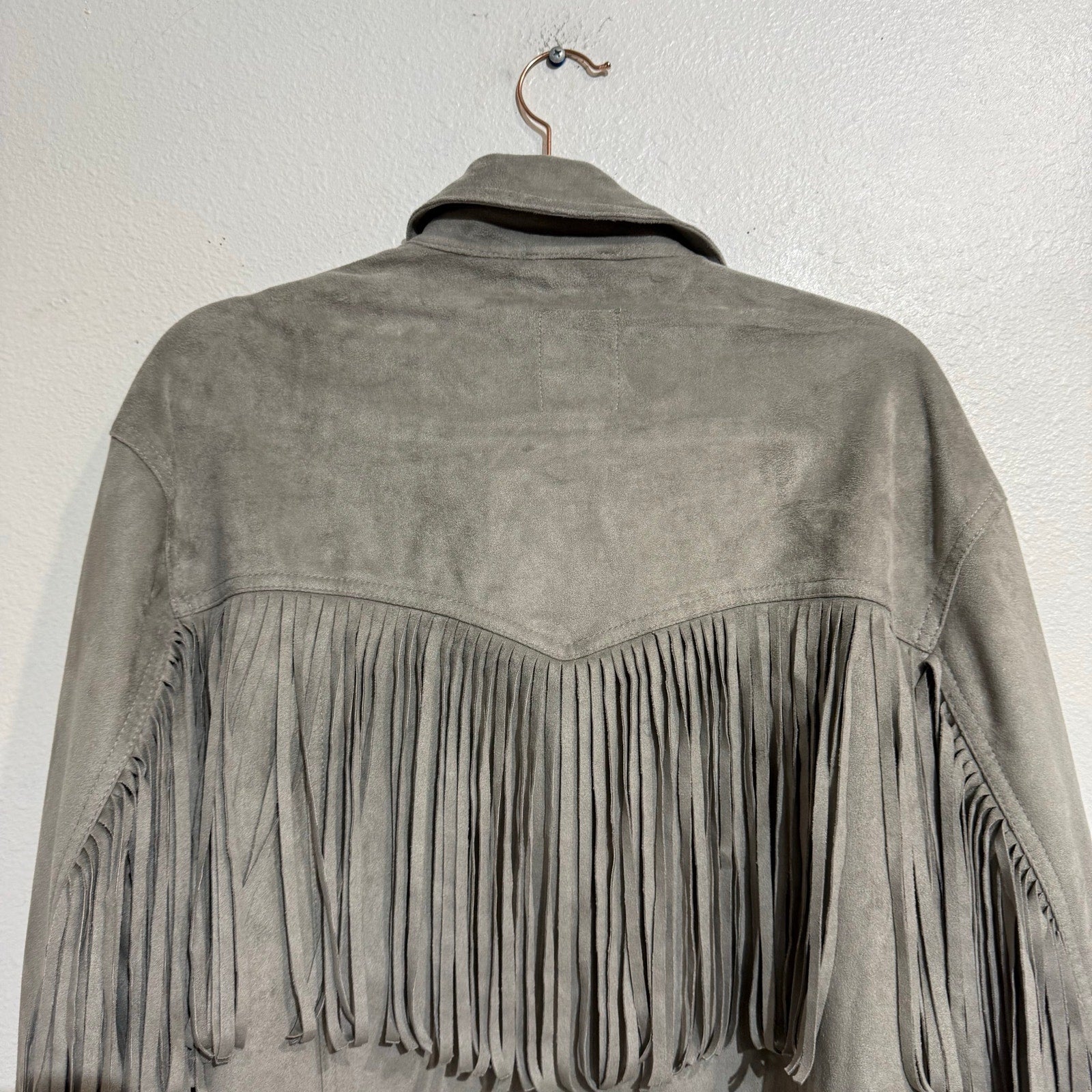 We The Free Flint Gray Fringe Out Vegan Suede Oversized Shacket Sz S NWT