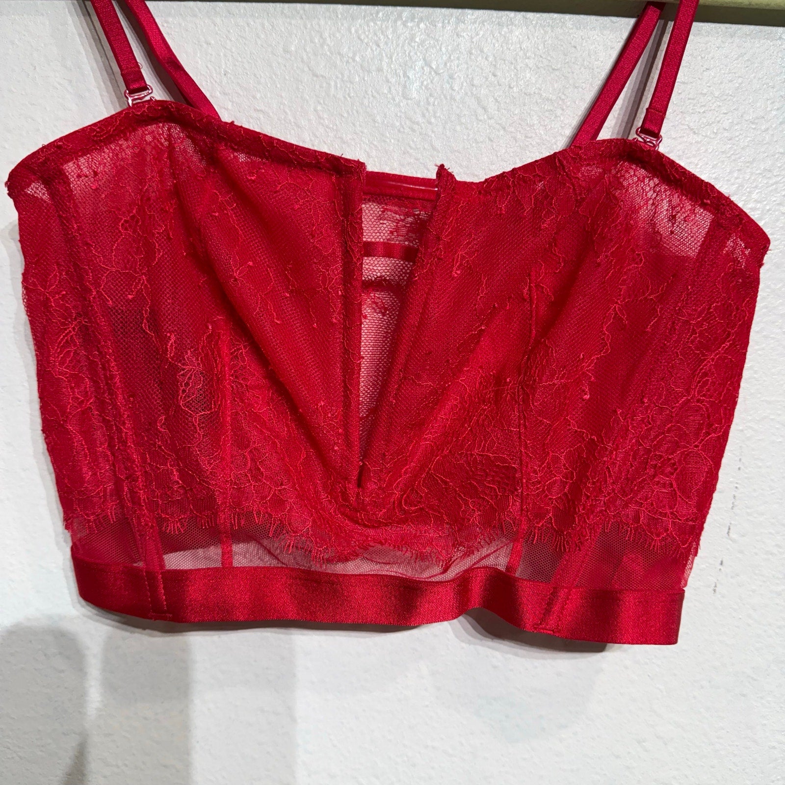 Victoria's Secret Red Very Sexy Deep V Corset Lace Bra Sz M NWT