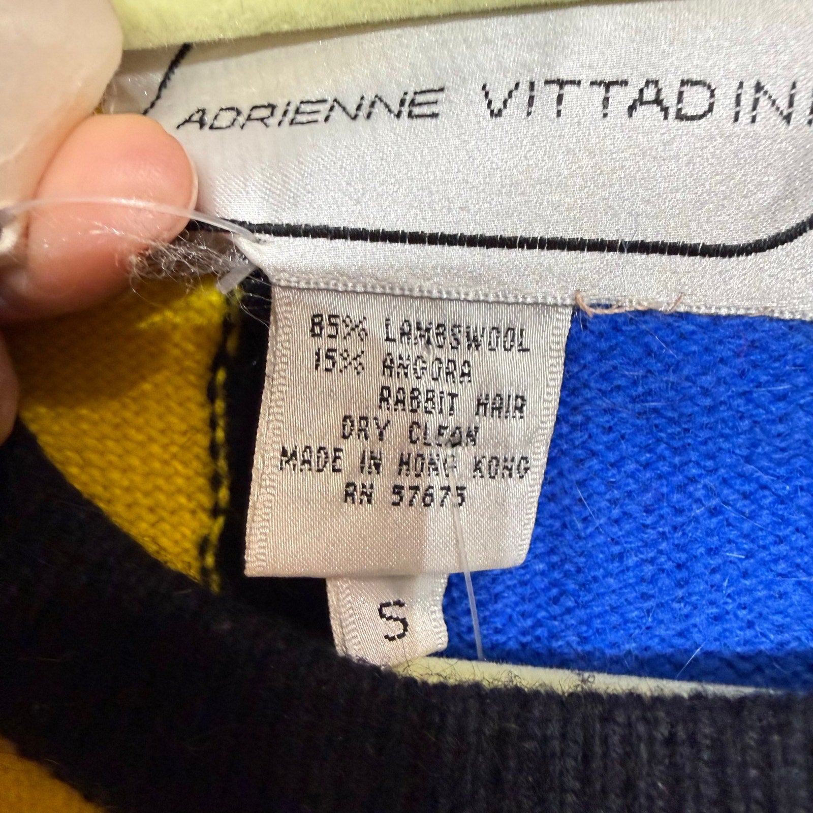 Adrienne Vittadini White Multicolor Geometric Abstract Knit Sweater Sz S NWT