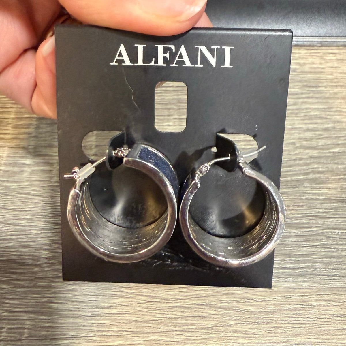 Alfani Silver Tone Denim Wrapped Wrangler Hoop Earrings NWT