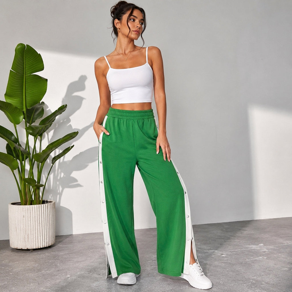 Forever 21 Green Tear Away Wide Leg Track Pants Sz L NWT