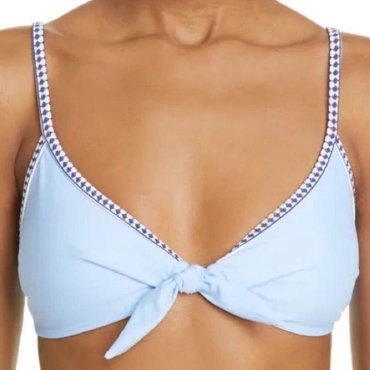 Lemlem Sky Blue Lena Tie Front Bikini Top Sz L NWT